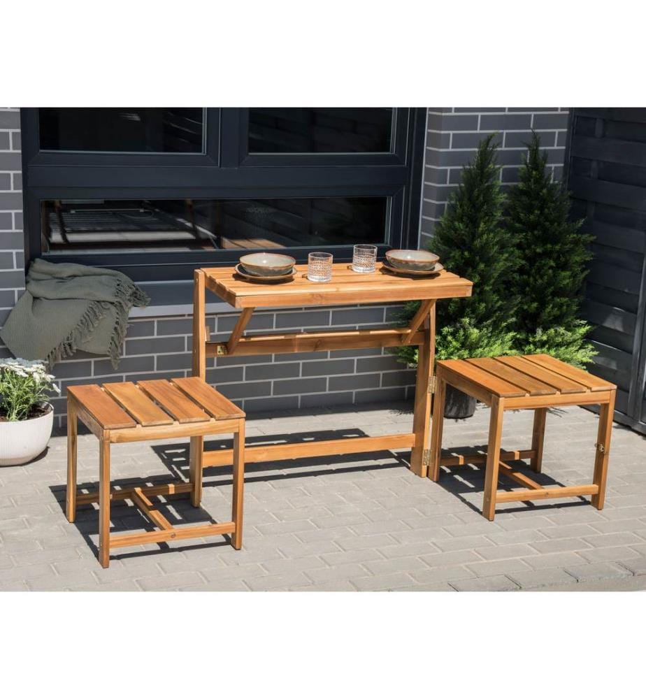 Ensemble banc de jardin et set de bistrot convertibles TUENNO Acacia Marron