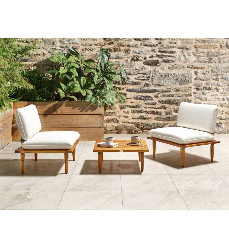Lounge Set mit Tisch 2-Sitzer FRASCATI modular zertifiziertes Akazienholz Cremeweiss