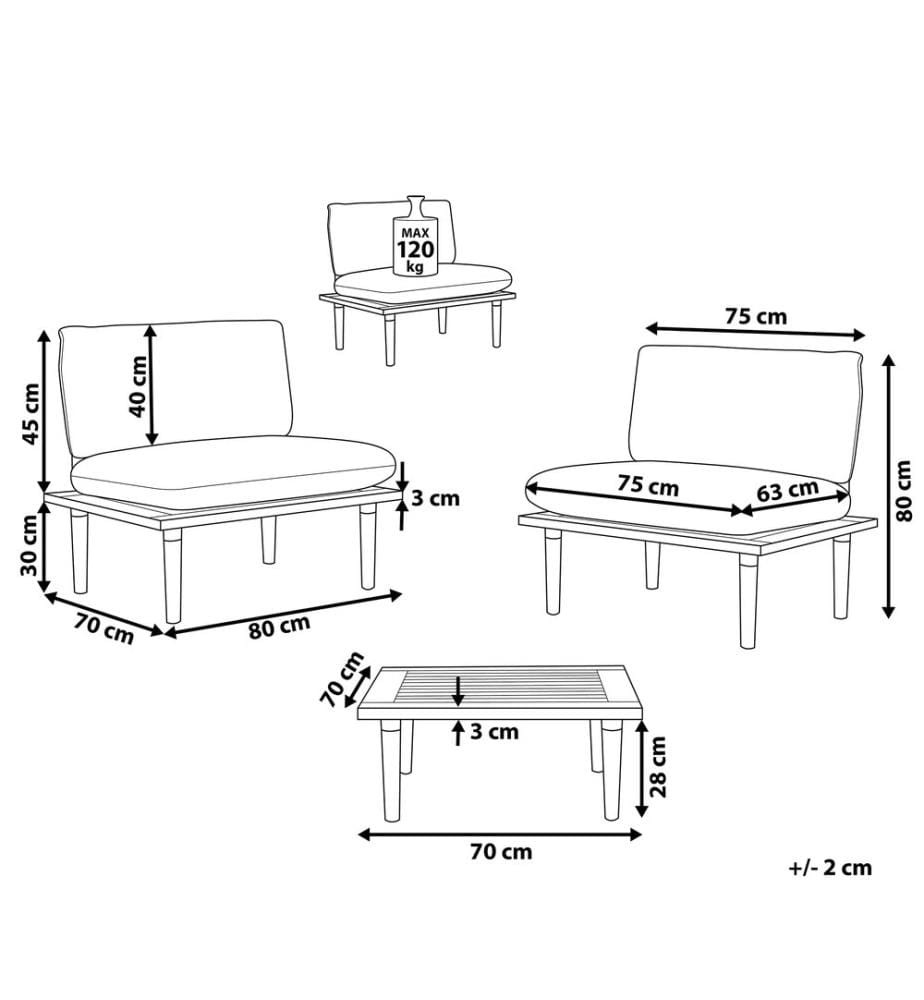 Lounge Set mit Tisch 2-Sitzer FRASCATI modular zertifiziertes Akazienholz Cremeweiss