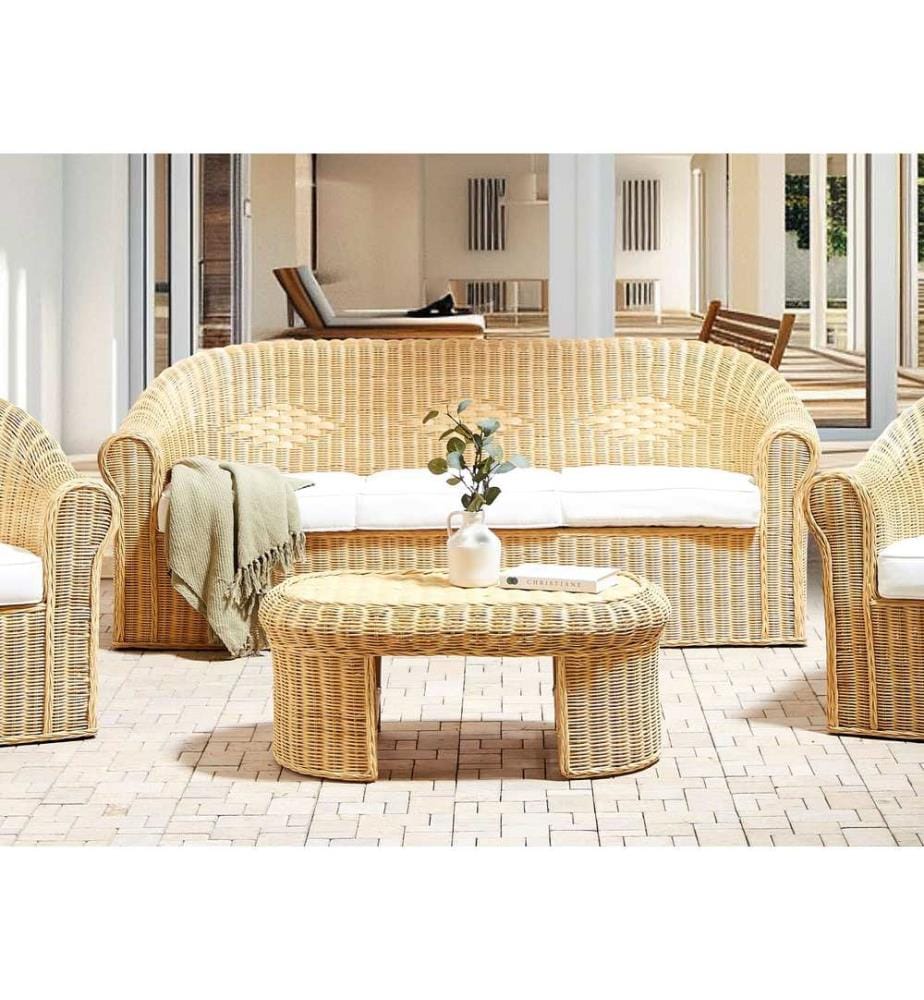 Divano da giardino 3 posti LIVADEIA Rattan Naturale