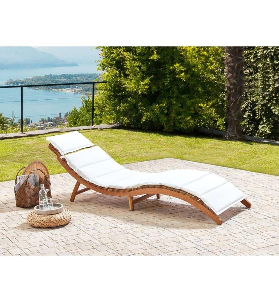 Sonnenliege mit Kissen LUINO Akazienholz Cremeweiss
