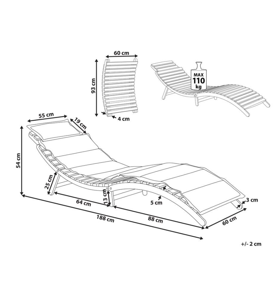 Sonnenliege mit Kissen LUINO Akazienholz Cremeweiss