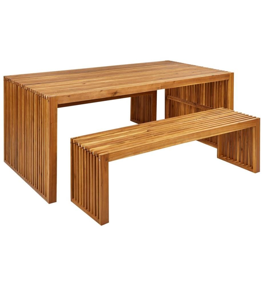 Salle à manger de jardin avec bancs 6 places SULZANO Acacia Marron