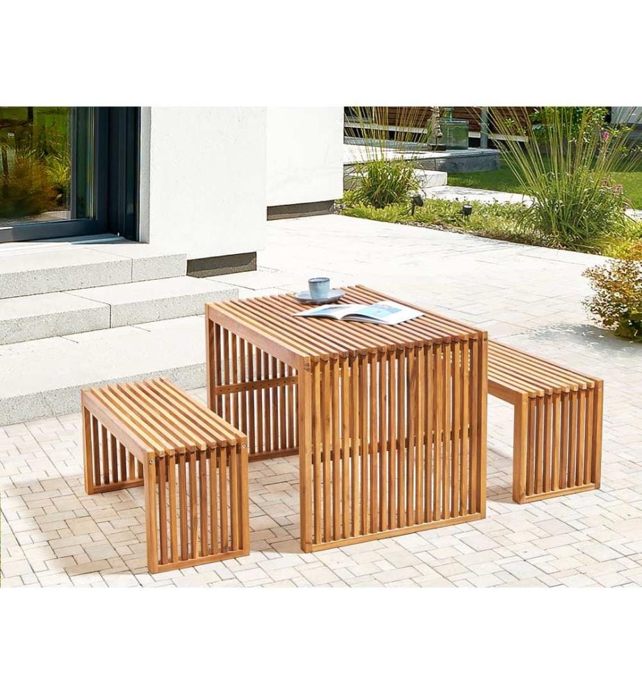 Salle à manger de jardin avec bancs 6 places SULZANO Acacia Marron