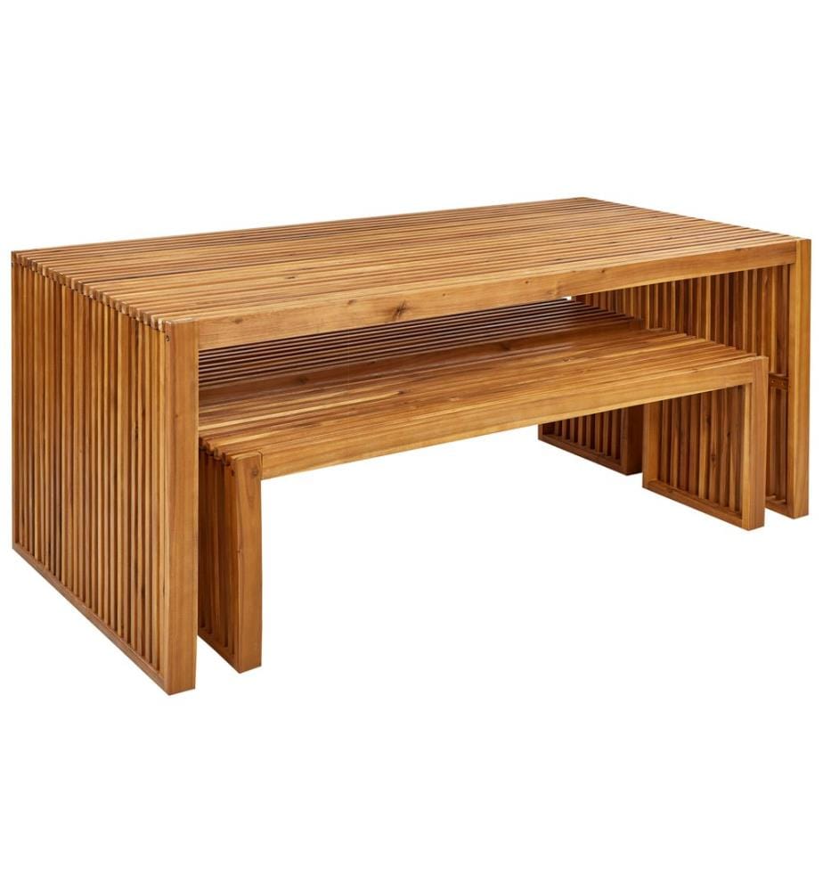 Salle à manger de jardin avec bancs 6 places SULZANO Acacia Marron