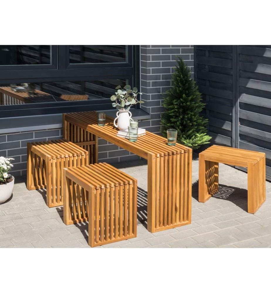 Salle à manger de jardin avec tabourets 3 places BELLANO Acacia Marron