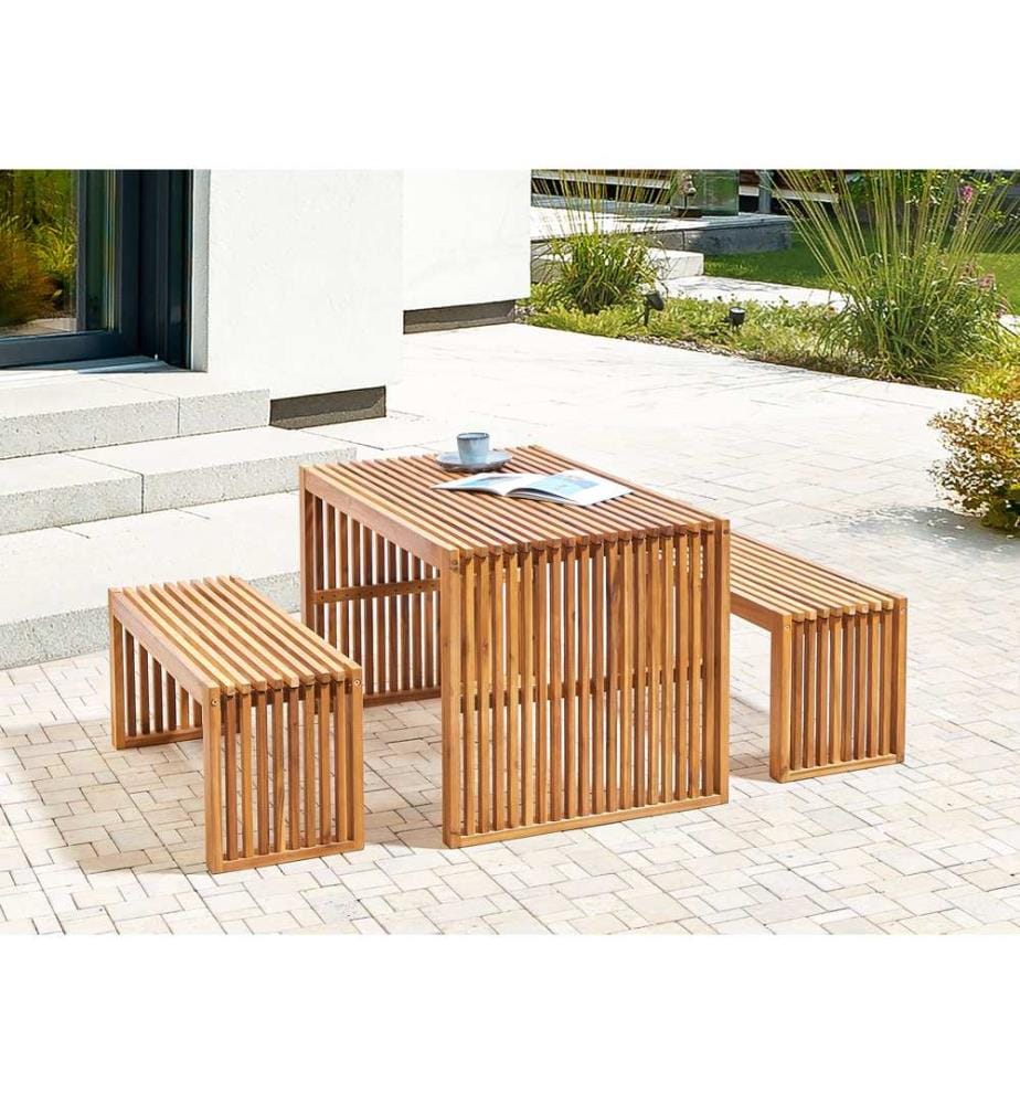 Salle à manger de jardin avec bancs 4 places BELLANO Acacia Marron