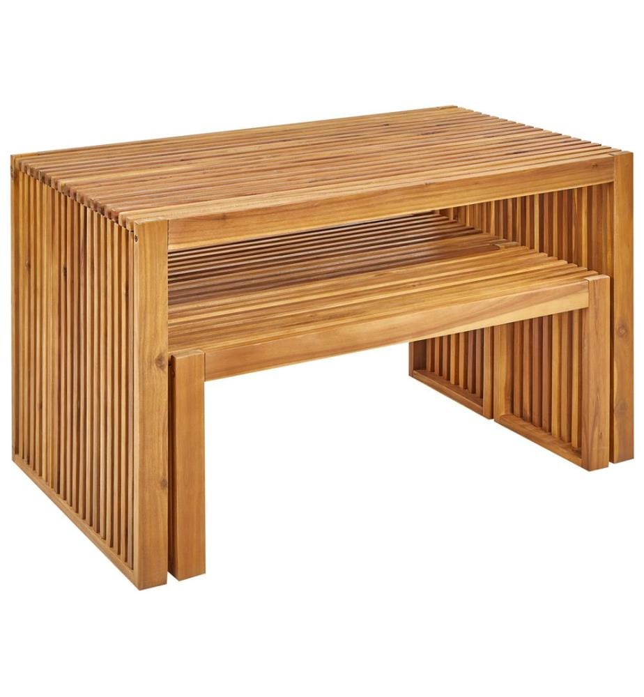Salle à manger de jardin avec bancs 4 places BELLANO Acacia Marron