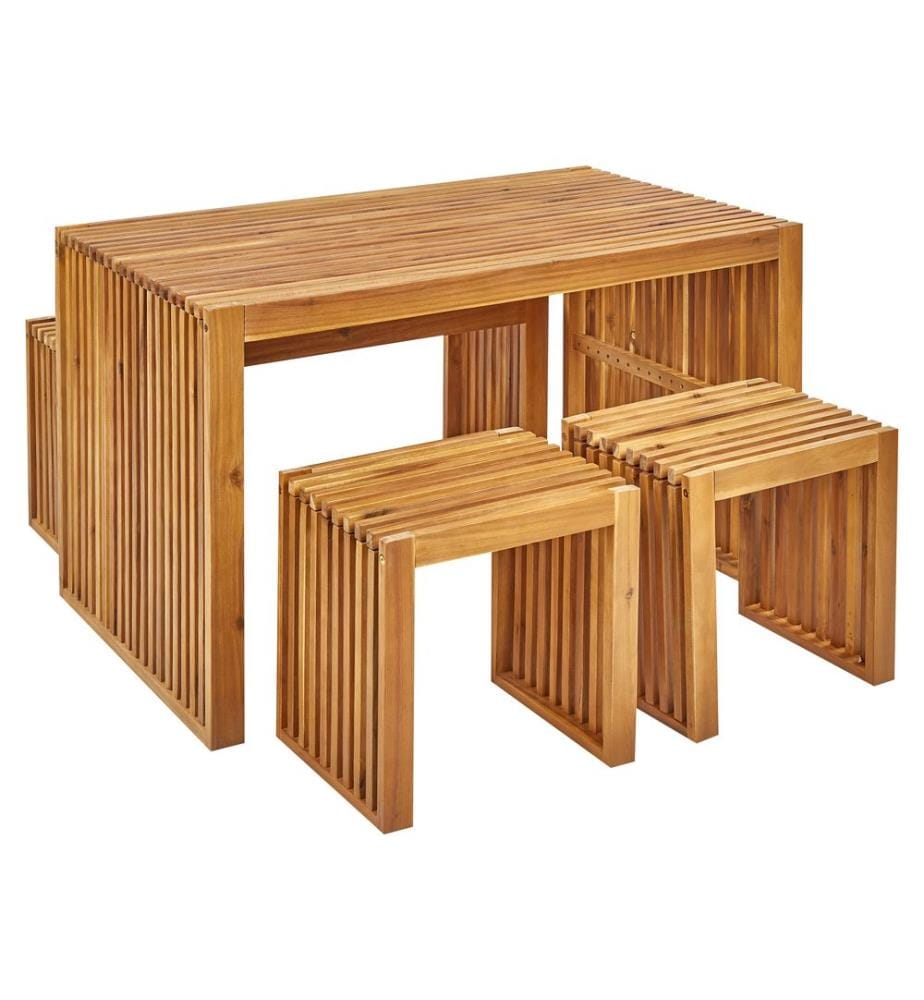 Salle à manger de jardin avec bancs et tabourets 4 places BELLANO Acacia Marron