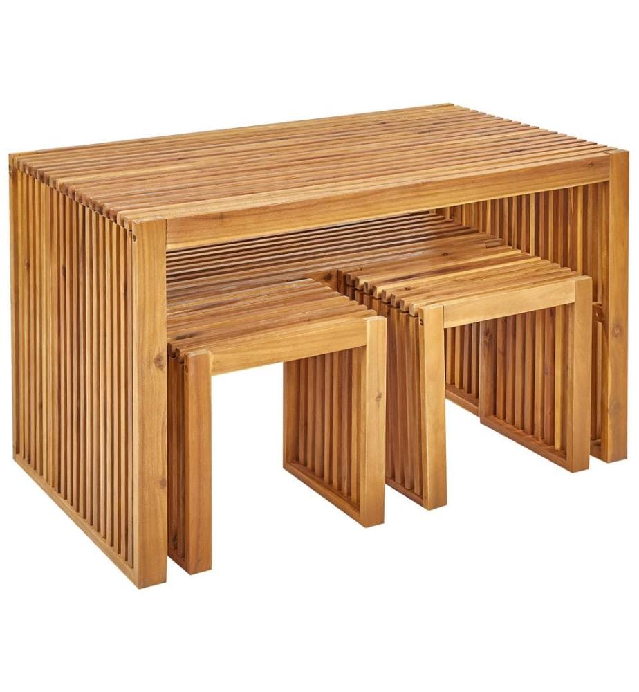 Salle à manger de jardin avec bancs et tabourets 4 places BELLANO Acacia Marron
