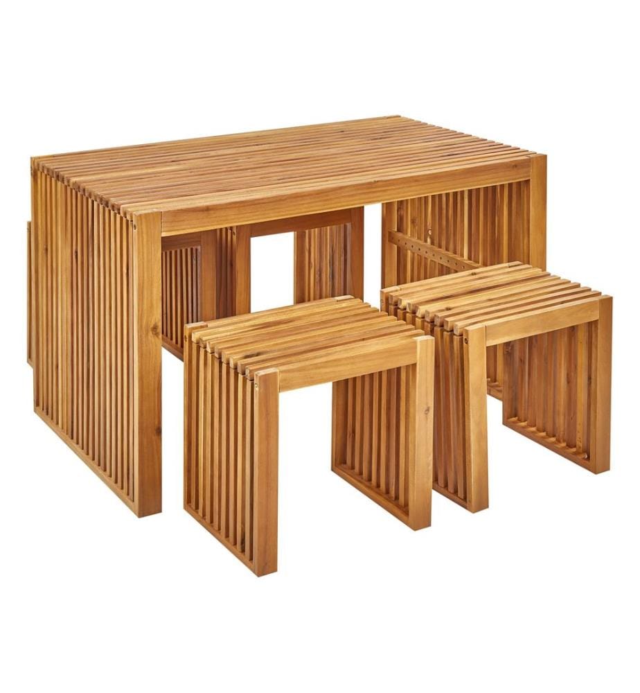 Salle à manger de jardin avec tabourets 4 places BELLANO Acacia Marron
