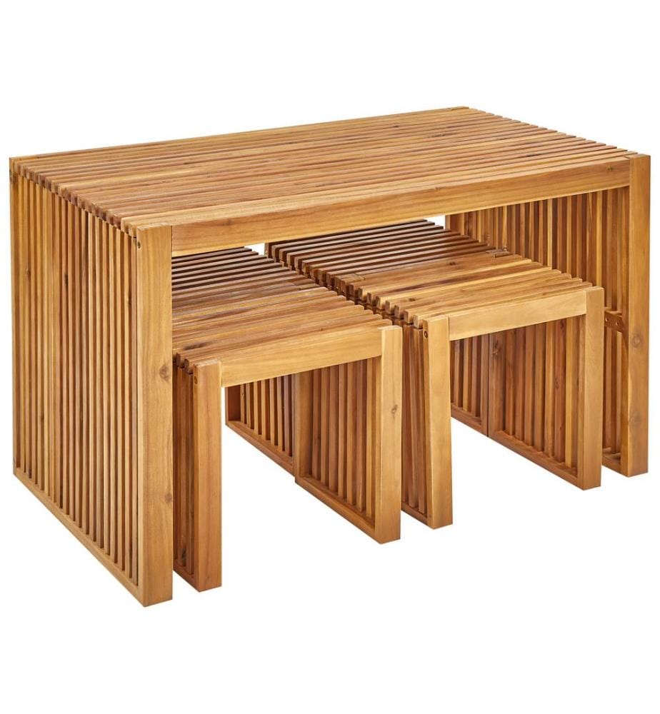 Salle à manger de jardin avec tabourets 4 places BELLANO Acacia Marron