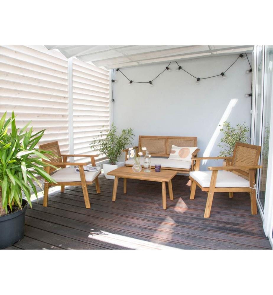 Lounge Set mit Tisch 4-Sitzer ARENELLA zertifiziertes Akazienholz Hellbeige