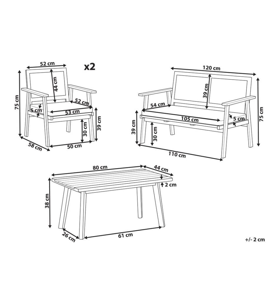 Lounge Set mit Tisch 4-Sitzer ARENELLA zertifiziertes Akazienholz Hellbeige