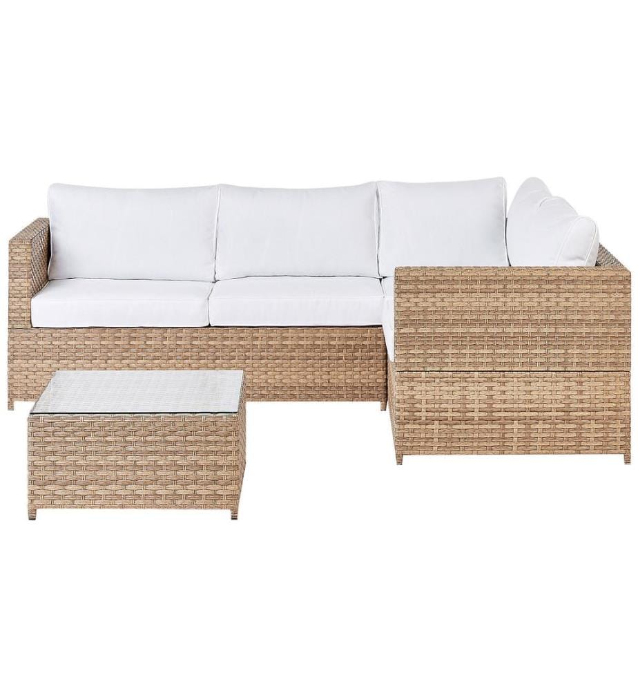 Garten Ecksofa mit Tisch 4-Sitzer AVOLA linksseitig Polyrattan Cremeweiss