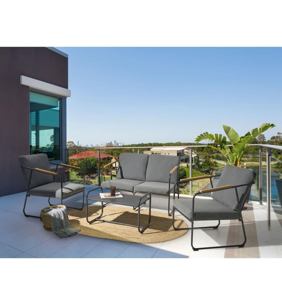 Lounge Set mit Tisch 4-Sitzer VEZZANA Metall Grau