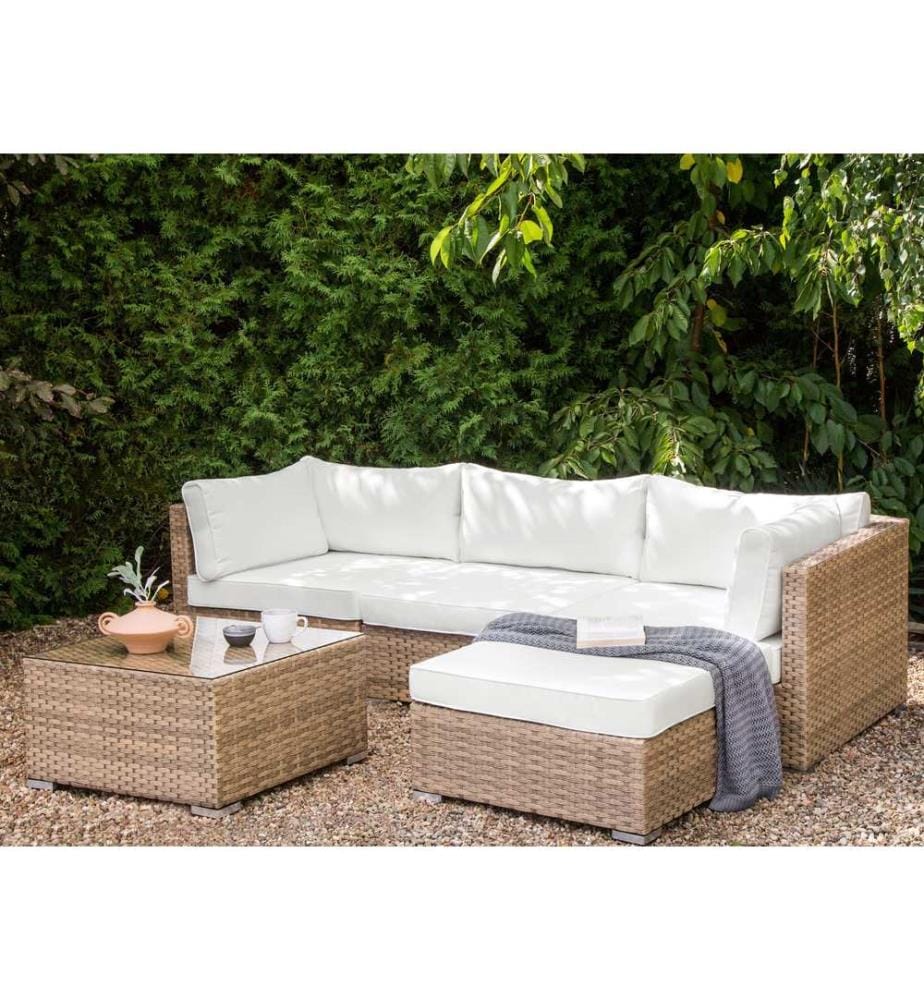Garten Ecksofa mit Tisch 4-Sitzer SANO linksseitig modular Polyrattan Naturfarben