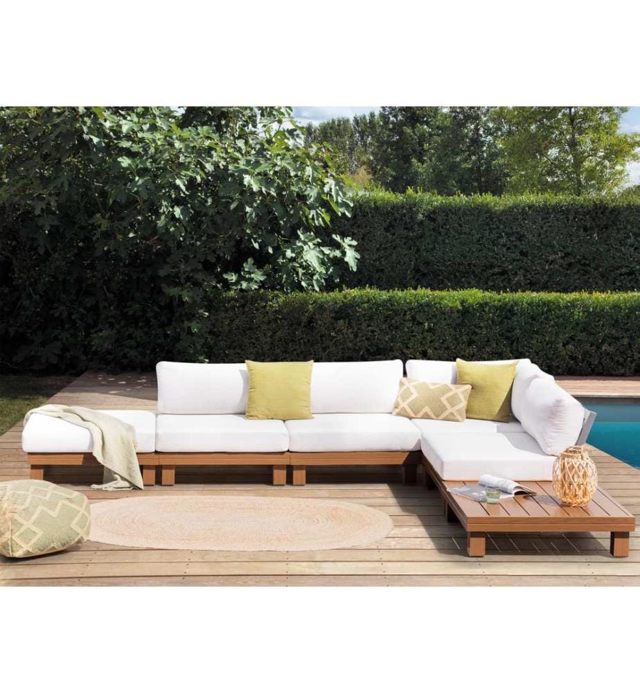 Garten Ecksofa mit Tisch 5-Sitzer SANZA linksseitig modular Metall Weiss