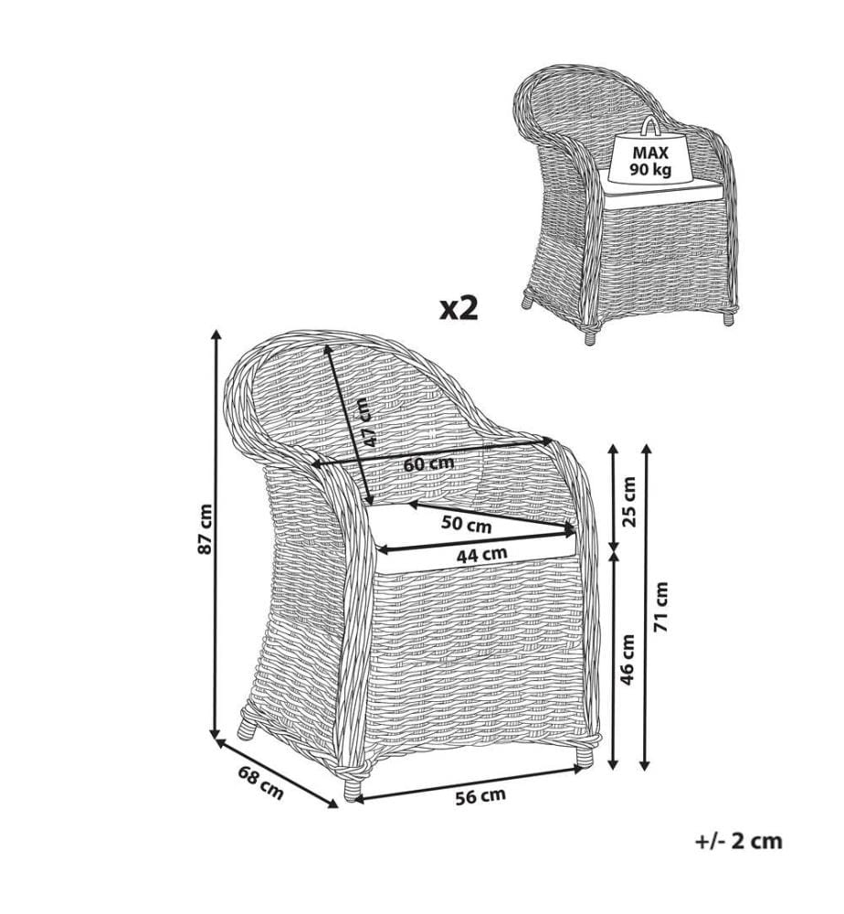 Lot de 2 chaises de jardin en rotin naturel SUSUA II
