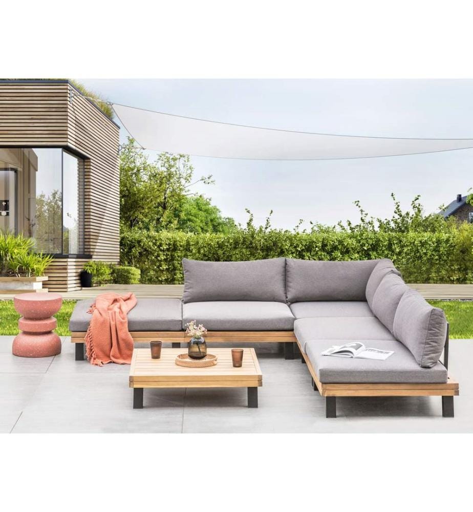 Garten Ecksofa mit Tisch 5-Sitzer FRAZZANO modular zertifiziertes Akazienholz Grau