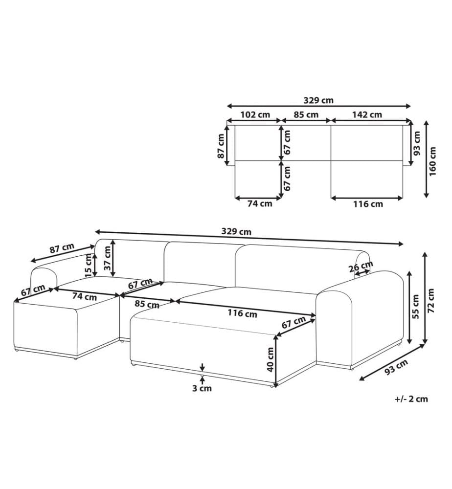 Gartensofa mit Ottomane 7-Sitzer BATTIFOLLO modular Olivgrün