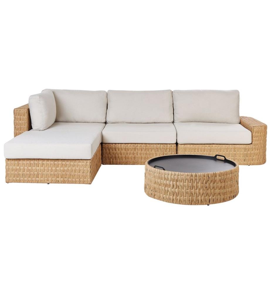 Garden Corner Sofa with Table 4 Seater OLIVERI Right Hand PE Rattan Beige