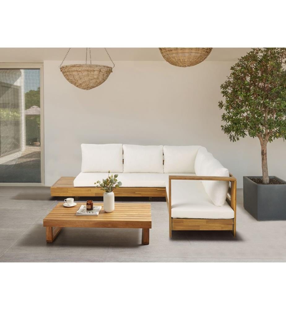 Garten Ecksofa mit Tisch 5-Sitzer MARETTIMO linksseitig zertifiziertes Akazienholz Braun