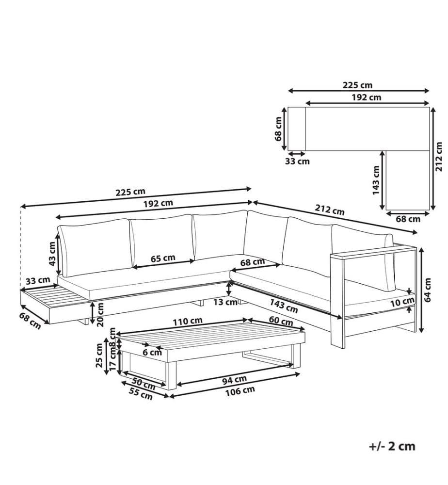 Garten Ecksofa mit Tisch 5-Sitzer MARETTIMO linksseitig zertifiziertes Akazienholz Braun