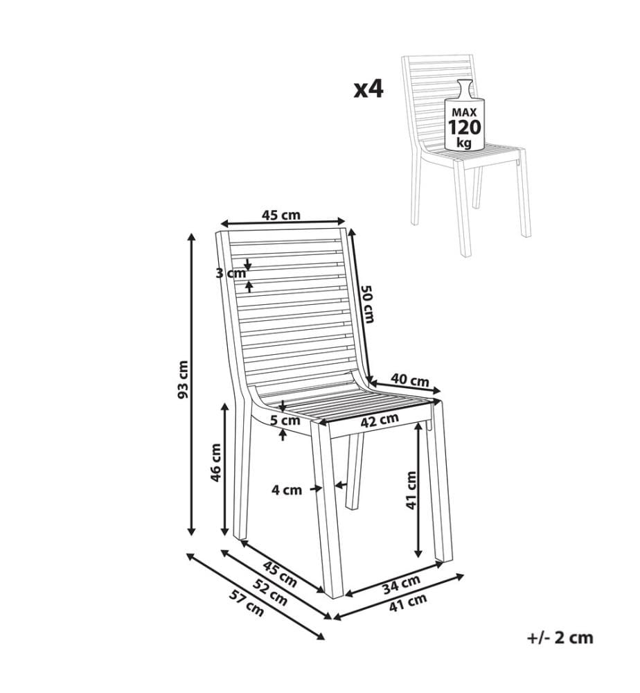 Gartenstuhl 4er Set OMBRIANO zertifiziertes Akazienholz Hellbraun