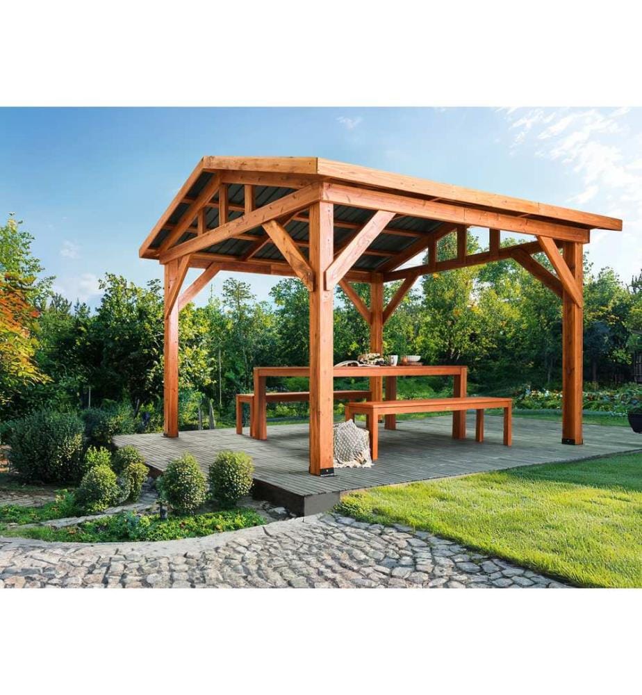 Pavillon SECCHIA Tannenholz 296 cm 350 cm Braun / Grau