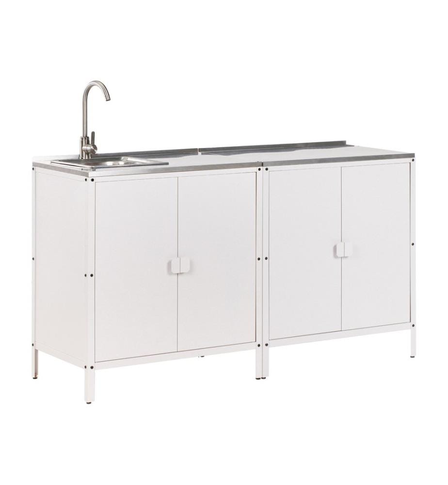 Set cucina da esterno 2 elementi con lavello VILAMA Metallo Bianco