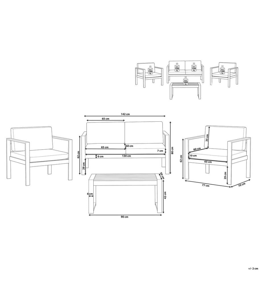 Garden Lounge Set with Table 4 Seater SALERNO Metal Light Grey