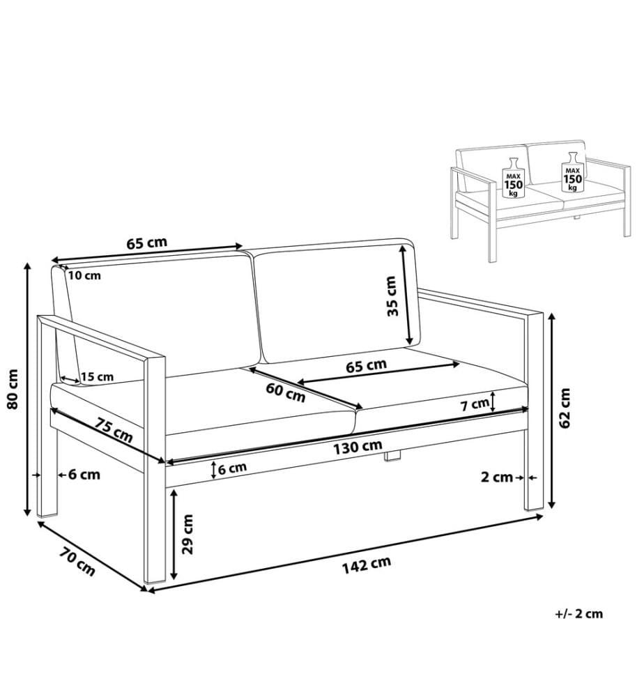 Gartensofa 2-Sitzer SALERNO Metall Dunkelgrau