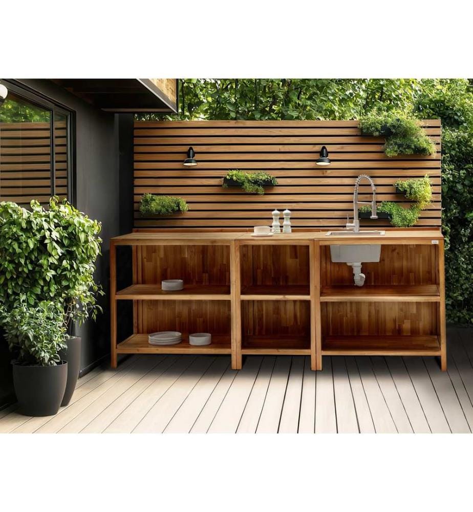 Isola per cucina esterna con lavello VENOSA Legno d'acacia Marrone/Argento