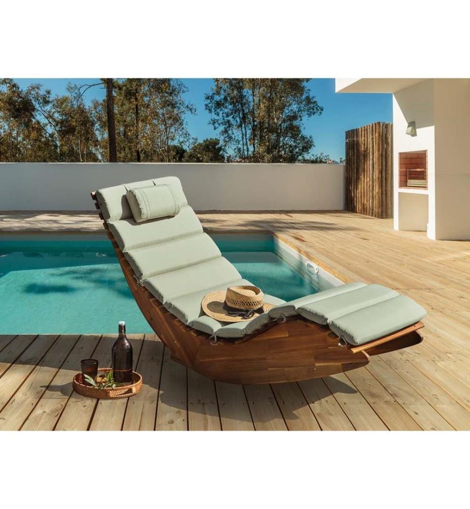 Sonnenliege mit Kissen BRESCIA PREMIUM Akazienholz Hellgrün