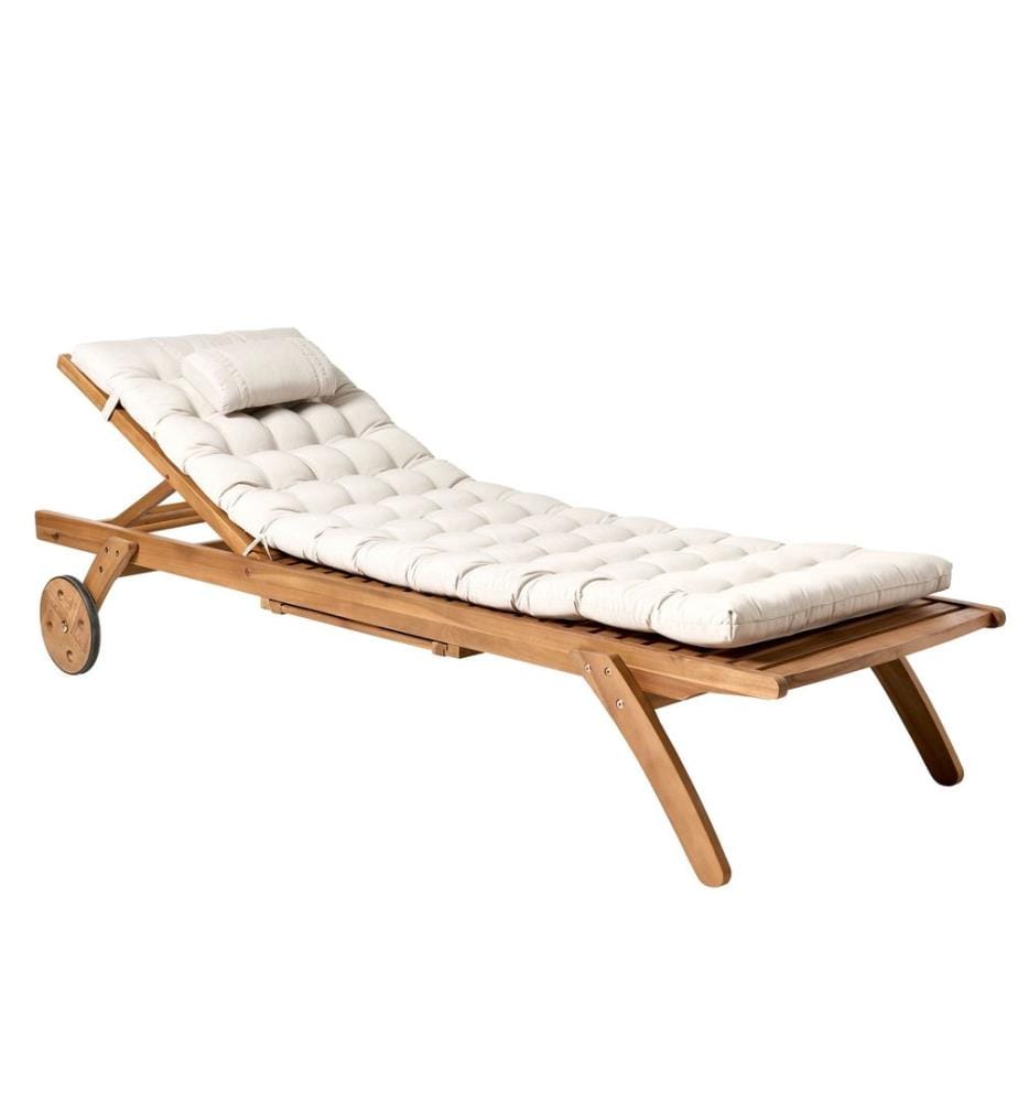 Sonnenliege mit Kissen CESANA PREMIUM Akazienholz Hellbeige
