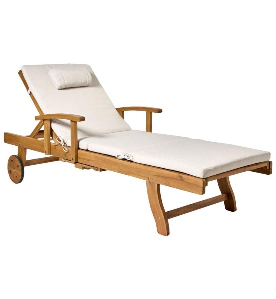 Sonnenliege mit Kissen JAVA PREMIUM Akazienholz Hellbeige