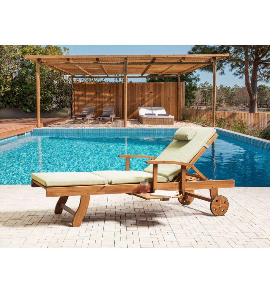Sonnenliege mit Kissen JAVA PREMIUM Akazienholz Grün