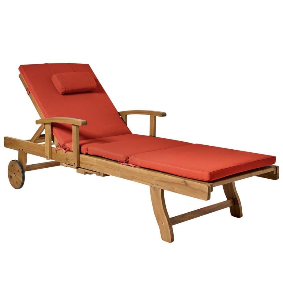 Sonnenliege mit Kissen JAVA PREMIUM Akazienholz Rot