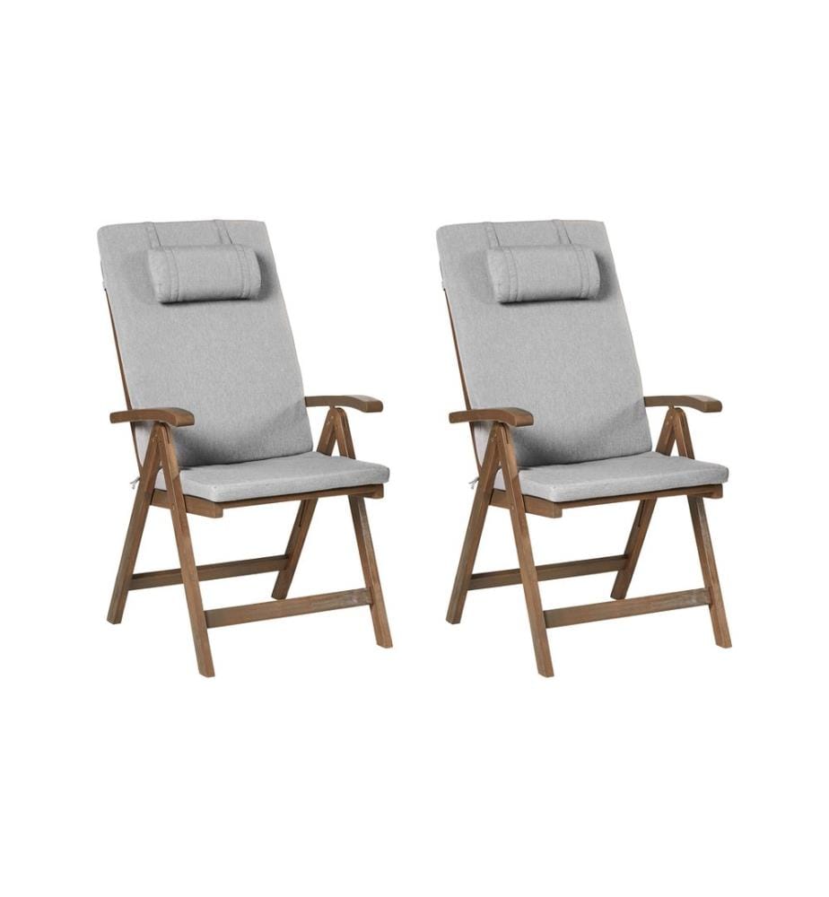 Set mit 2 Stühlen und Sitzkissen AMANTEA PREMIUM Akazienholz Grau meliert