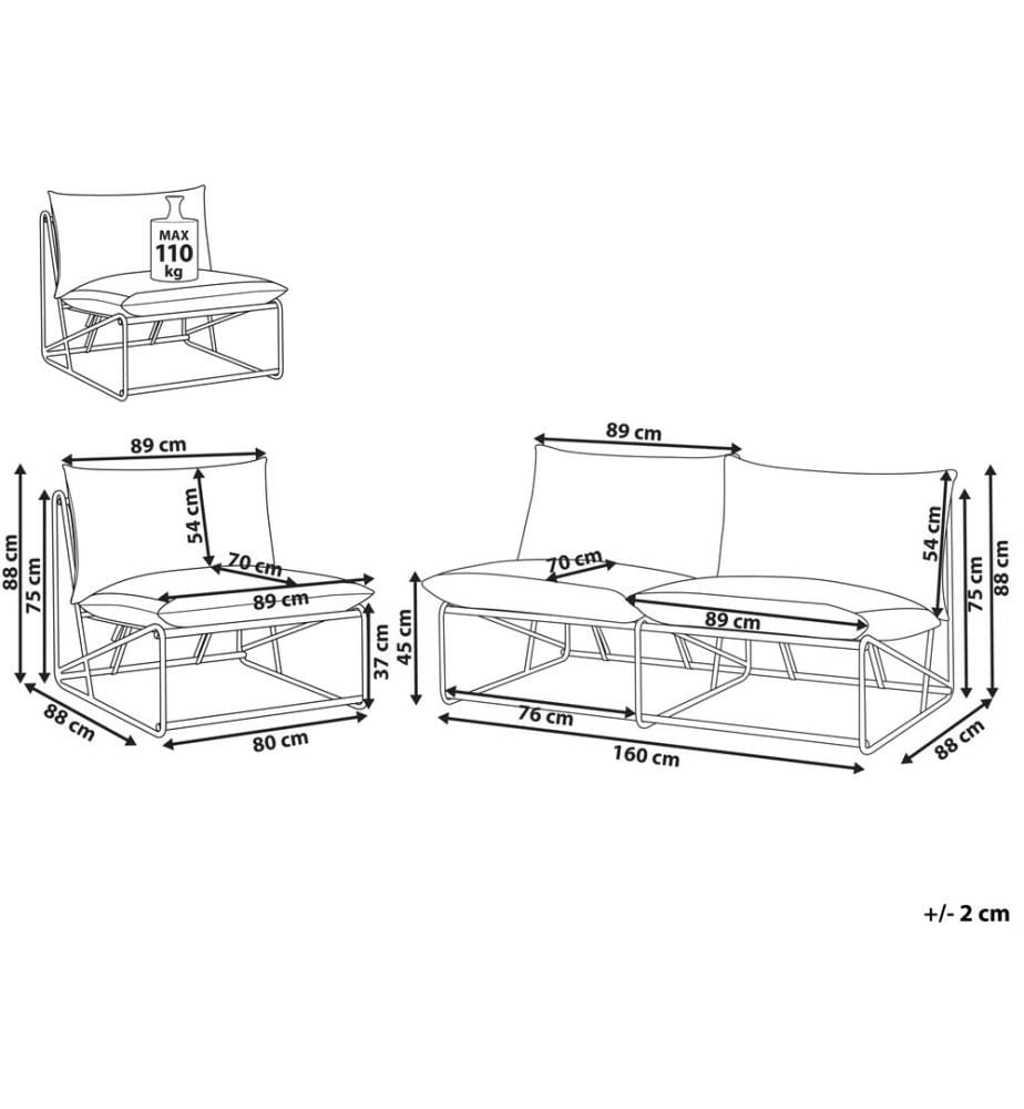 Gartensofa Set 3-Sitzer PICO Metall Hellbeige