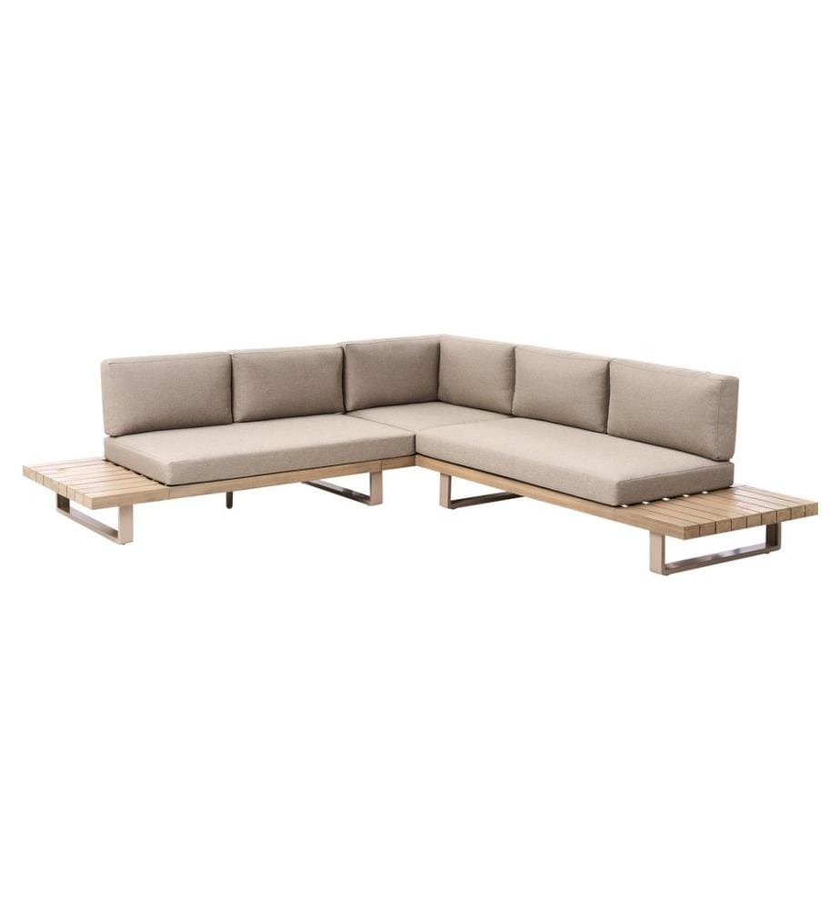 Garten Ecksofa mit Tisch 5-Sitzer MYKONOS rechtsseitig zertifiziertes Akazienholz Taupe