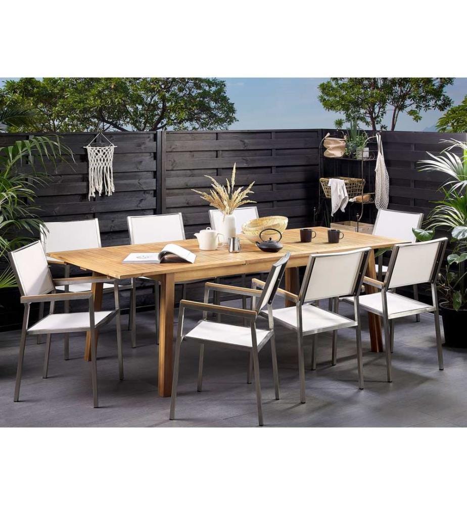 Table de salle à manger de jardin extensible CESANA 180/240 cm 100 cm Acacia Marron clair