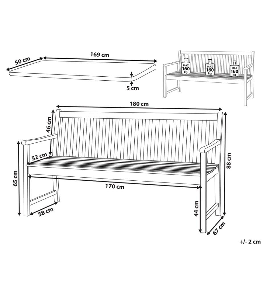 Panca da giardino con cuscino VIVARA 180 cm Legno di acacia certificato Rosso scuro