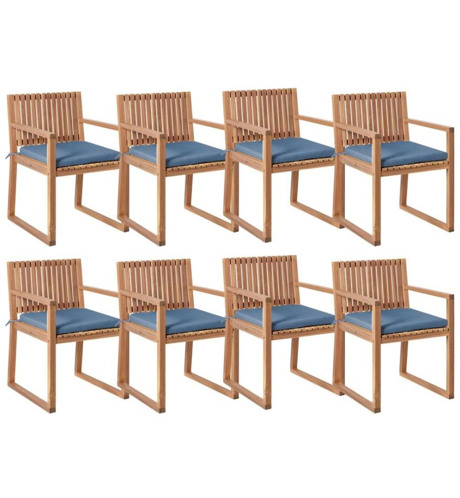 Set mit 8 Stühlen und Sitzkissen SASSARI PREMIUM zertifiziertes Akazienholz Blau