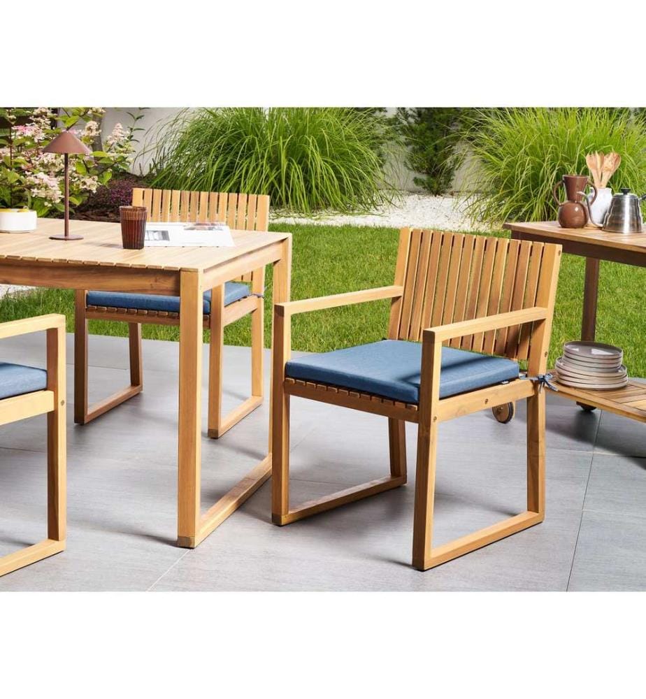 Set mit 8 Stühlen und Sitzkissen SASSARI PREMIUM zertifiziertes Akazienholz Blau