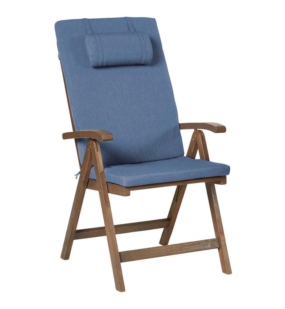 Set mit 6 Stühlen und Sitzkissen AMANTEA PREMIUM Akazienholz Blau