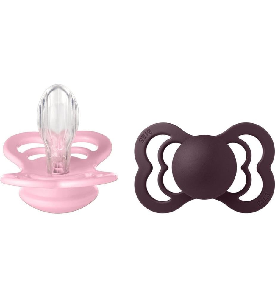 Bibs Supreme Silicone, rose bébé/prune, lot de 2, taille 2