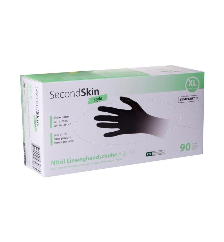 SECONDSKIN - Einweghandschuh Nitril XL, Schwarz, 90 Stück