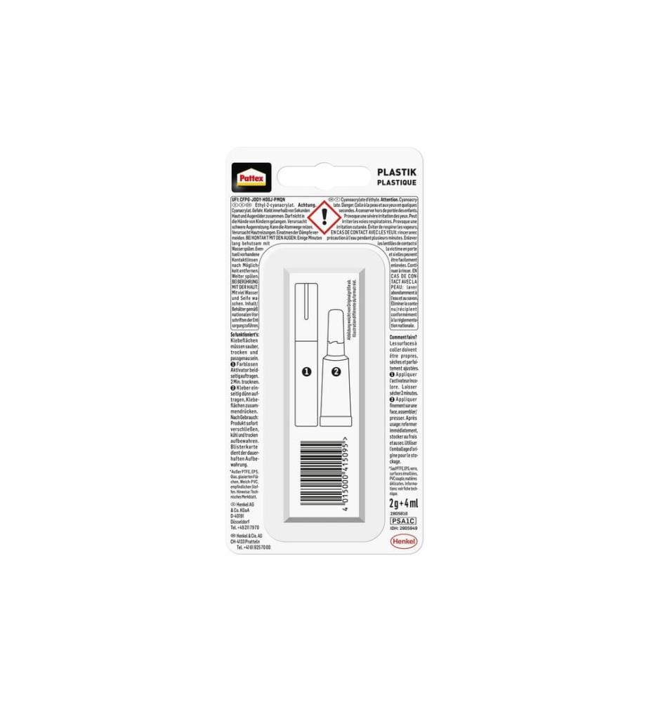 Pattex - Colle instantanée PSA1C Plastix 2 g, Transparent